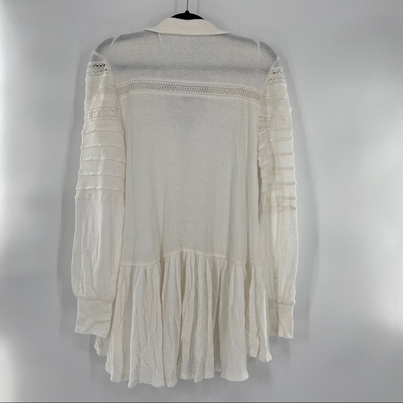 Free People NWT Set To Stun Tunic Top Long Sleeve V Neck Hi Low White Small New - Picture 4 of 7